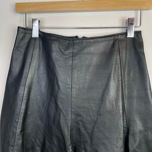 Vintage 80s Wilsons Leather Black High Waist Flared Below Knee Skirt Womens 25 6 - Picture 3 of 14